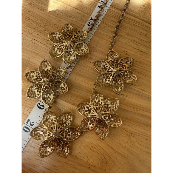 Ann Taylor Gold-Tone Floral Statement Necklace With Crystal Accents Adjustable C - Picture 10 of 11
